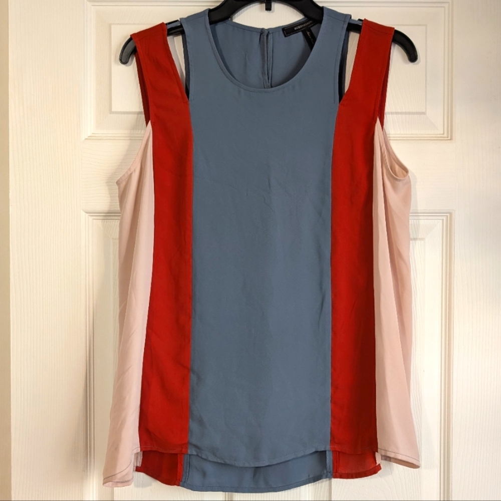 BCBGMaxAzria Blue and Red Colorblock Sleeveless Blouse Size M